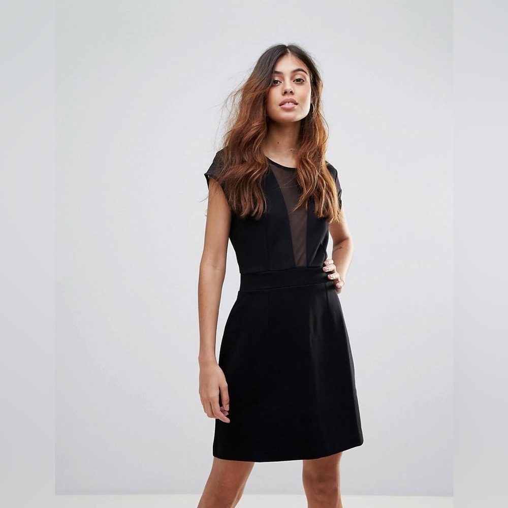 French Connection Black Marie Chiffon Paneled Insert Mini Dress